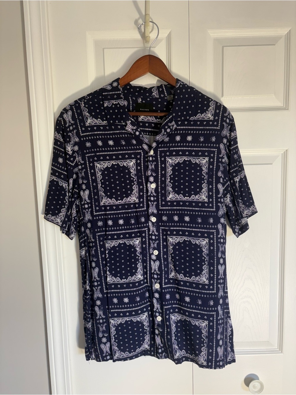 Pacsun Men’s M Navy Blue/White Bandana Geometric Button-Down Shirt